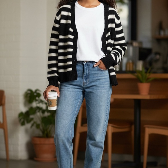 Anthropologie Sweaters - Anthropologie Monochrome Striped Cardigan 100% cashmere